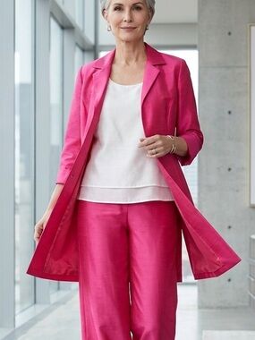 CHICO'S Shantung Jacket Subtle Shine Topper in Summer Berry 2 = M/12